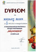 Sukces ucznia w IV Regionalnym Festiwalu Kolęd i Pastorałek