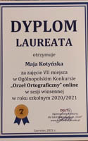 Sukcesy w Ogólnopolskim Konkursie „Orzeł Ortograficzny”