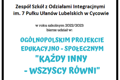 Ogólnopolski Projekt Edukacyjno – Społeczny „Każdy inny – wszyscy równi”