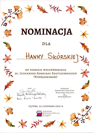 Nominacja dla Hanny Skórskiej