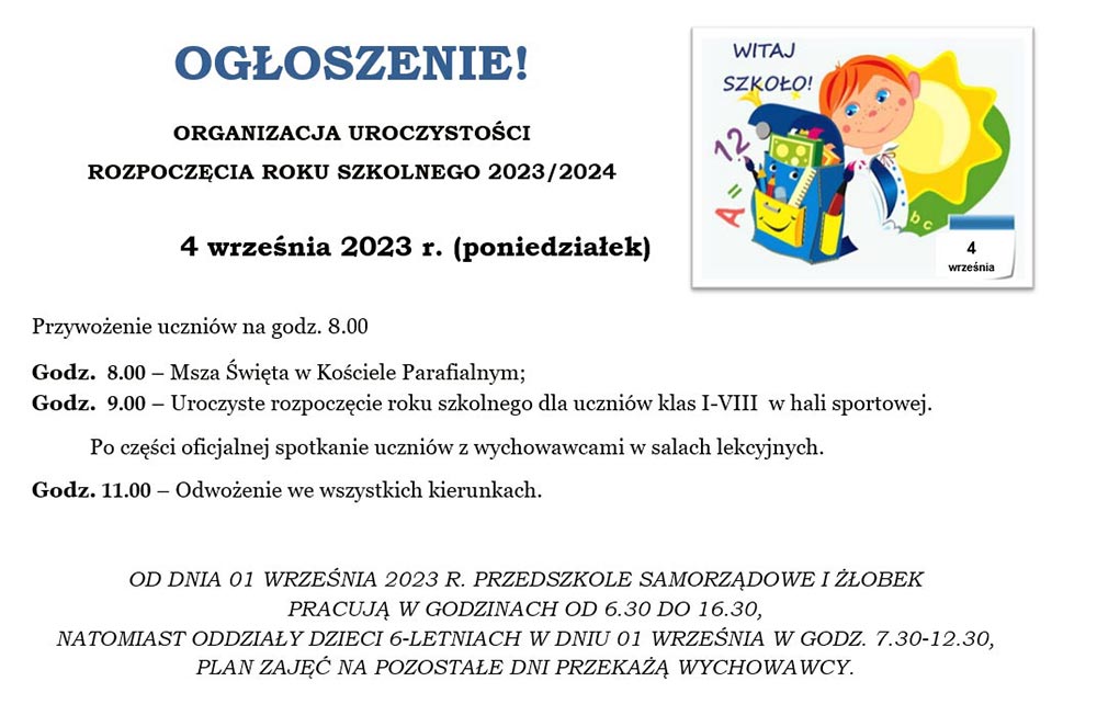 Rozpoczęcie roku szkolnego 2023/2024