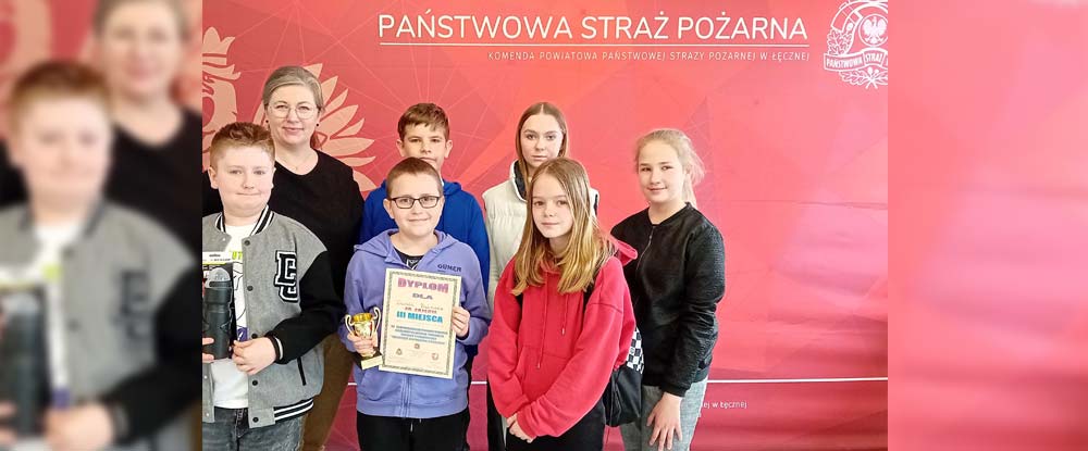 Na podium w etapie powiatowym Ogólnopolskiego Turnieju Wiedzy Pożarniczej „Młodzież Zapobiega Pożarom”